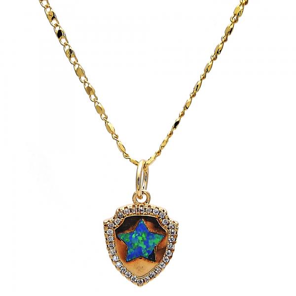 Collares con Dije 04.63.1325.2.18 Oro Laminado, Diseño de Estrella, con Opal Topacio Azul y Micro PaveBlanca, Pulido, Dorado