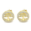 Arete Dormilona 02.156.0447 Oro Laminado, Diseño de Arbol, con Micro Pave Blanca, Pulido, Dorado