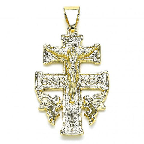 Dije Religioso 05.213.0110 Oro Laminado, Diseño de Crucifijo y Angel, Diseño de Crucifijo, Pulido, Dorado