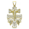 Dije Religioso 05.213.0110 Oro Laminado, Diseño de Crucifijo y Angel, Diseño de Crucifijo, Pulido, Dorado