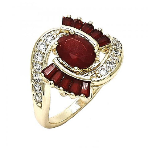 Anillo Multi Piedra 01.210.0101.1.07 Oro Laminado, con Zirconia Cubica Rubi y Blanca, Pulido, Dorado