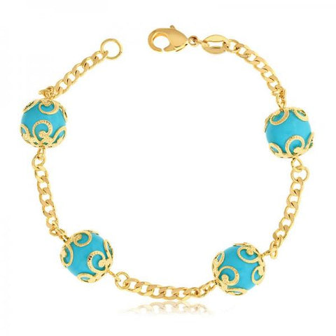 Pulsera Elegante 03.32.0157.1 Oro Laminado, Diseño de Bola y Miami Cubana, Diseño de Bola, con Cristal Turquoise, Pulido, Dorado