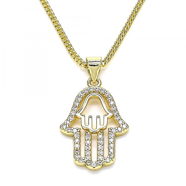 Collares con Dije 04.156.0415.20 Oro Laminado, Diseño de Mano de Dios, con Micro Pave Blanca, Pulido, Dorado