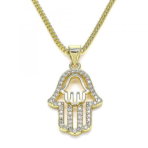 Collares con Dije 04.156.0415.20 Oro Laminado, Diseño de Mano de Dios, con Micro Pave Blanca, Pulido, Dorado