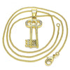Collares con Dije 04.213.0192.20 Oro Laminado, Diseño de Llave, con Cristal Blanca, Pulido, Dorado