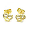 Arete Dormilona 02.156.0628 Oro Laminado, Diseño de Corazon, con Micro Pave Blanca, Pulido, Dorado