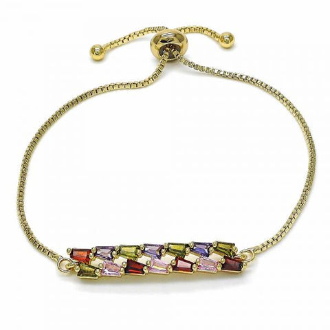 Pulsera Bolo Ajustable 03.316.0062.10 Oro Laminado, con Zirconia Cubica Multicolor, Pulido, Dorado