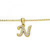 Collares con Dije 04.238.0012.18 Acero Inoxidable, Diseño de Iniciales y Rolo, Diseño de Iniciales, con Cristal Blanca, Pulido, Dorado