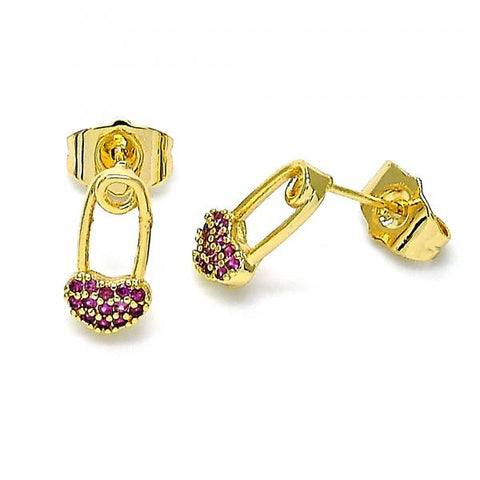 Arete Dormilona 02.310.0070 Oro Laminado, Diseño de Paperclip, con Micro Pave Rubi, Pulido, Dorado