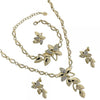 Collar, Pulso, Arete y Anillo 06.191.0016 Oro Laminado, Diseño de Flor, con Cristal , Dorado