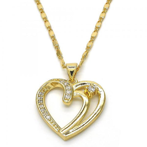 Collares con Dije 04.99.0034.18 Oro Laminado, Diseño de Corazon, con Zirconia Cubica Blanca, Pulido, Dorado