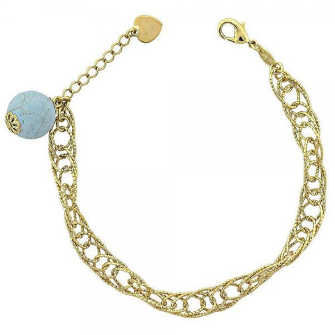Pulsera Elegante 5.037.008 Oro Laminado, Diseño de Bola, con Opal Topacio Azul, Diamantado, Dorado