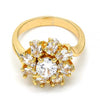 Anillo Multi Piedra 01.210.0048.09 Oro Laminado, Diseño de Flor, con Zirconia Cubica Blanca, Pulido, Dorado