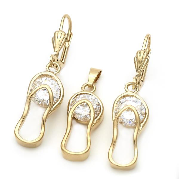 Juego de Arete y Dije de Adulto 10.63.0324 Oro Laminado, con Zirconia Cubica Blanca, Pulido, Dorado