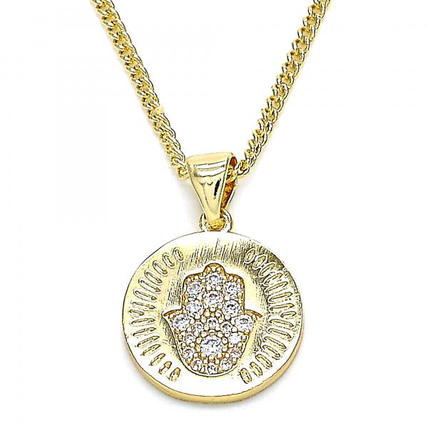Collares con Dije 04.156.0307.20 Oro Laminado, Diseño de Mano de Dios, con Micro Pave Blanca, Pulido, Dorado