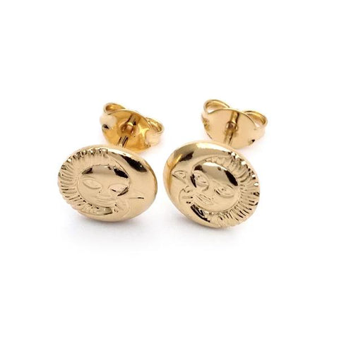 Arete Dormilona 02.58.0025 Oro Laminado, Diseño de Sol y Luna, Diseño de Sol, Pulido, Dorado