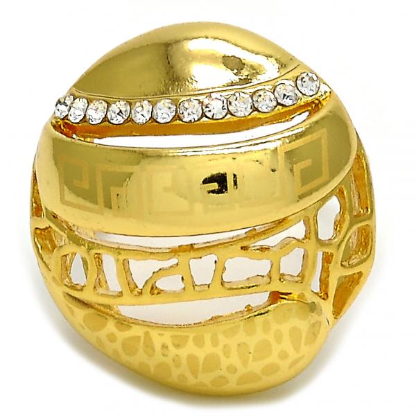 Anillo Multi Piedra 01.241.0013.10 Oro Laminado, Diseño de Llave Griega, con Cristal Blanca, Pulido, Dorado