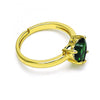 Anillo Multi Piedra 01.341.0075 Oro Laminado, Diseño de Corazon, con Zirconia Cubica Verde, Pulido, Dorado