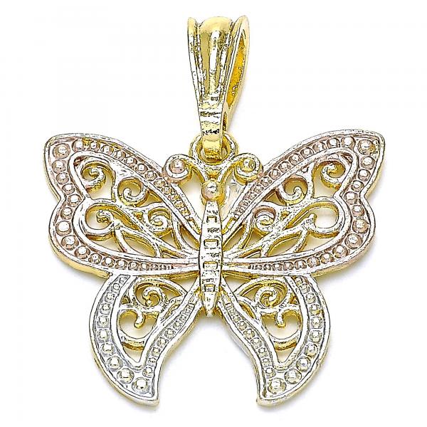 Dije Elegante 05.351.0122 Oro Laminado, Diseño de Mariposa, Pulido, Tricolor
