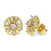 Arete Dormilona 02.387.0033.1 Oro Laminado, Diseño de Flor, con Zirconia Cubica Rosado y Blanca, Pulido, Dorado