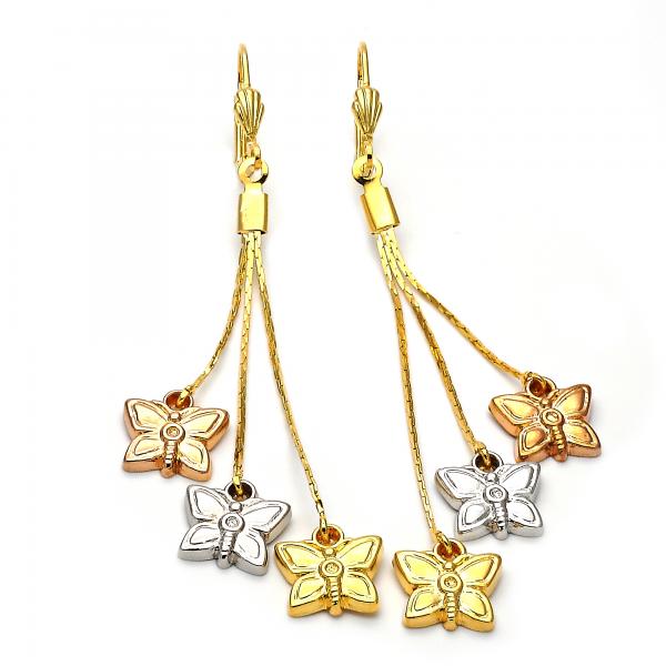 Arete Largo 5.071.002 Oro Laminado, Diseño de Mariposa, Diamantado, Tricolor
