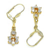 Arete Largo 02.213.0318 Oro Laminado, Diseño de Gota y Flor, Diseño de Gota, con Zirconia Cubica Blanca, Pulido, Dorado