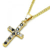 Collares con Dije 04.284.0007.2.22 Oro Laminado, Diseño de Cruz, con Zirconia Cubica Negro y Blanca, Pulido, Dorado