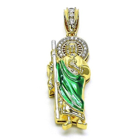 Dije Religioso 05.411.0003.1 Oro Laminado, Diseño de San Judas, con Micro Pave Blanca y Zirconia CubicaBlanca, Pulido, Tricolor