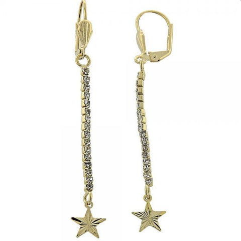 Arete Largo 5.111.013 Oro Laminado, Diseño de Estrella, con Zirconia Cubica Blanca, Diamantado, Dorado