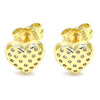 Arete Dormilona 02.156.0490 Oro Laminado, Diseño de Corazon, con Micro Pave Blanca, Pulido, Dorado