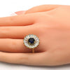 Anillo Multi Piedra 01.266.0018.2.08 Oro Laminado, Diseño de Flor, con Zirconia Cubica Zafiro Azul y Blanca, Pulido, Dorado