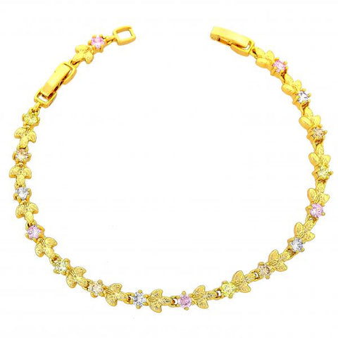 Pulsera Elegante 03.60.0024 Oro Laminado, Diseño de Oja, con Zirconia Cubica Multicolor, Pulido, Dorado