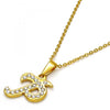 Collares con Dije 04.238.0025.1.18 Acero Inoxidable, Diseño de Iniciales y Rolo, Diseño de Iniciales, con Cristal Blanca, Pulido, Dorado