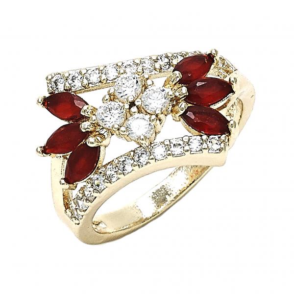 Anillo Multi Piedra 01.210.0098.1.08 Oro Laminado, con Zirconia Cubica Rubi y Blanca, Pulido, Dorado