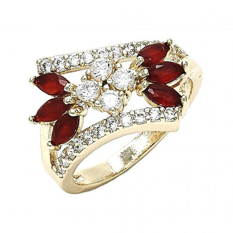 Anillo Multi Piedra 01.210.0098.1.08 Oro Laminado, con Zirconia Cubica Rubi y Blanca, Pulido, Dorado