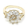 Anillo Multi Piedra 01.210.0097.07 Oro Laminado, Diseño de Flor, con Zirconia Cubica Blanca, Pulido, Dorado
