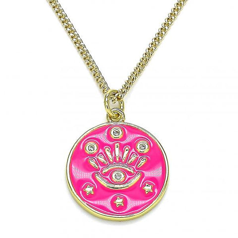 Collares con Dije 04.362.0032.2.20 Oro Laminado, Diseño de Ojo Griego y Estrella, Diseño de Ojo Griego, con Micro Pave Blanca, Esmaltado Rosado Oscuro, Dorado