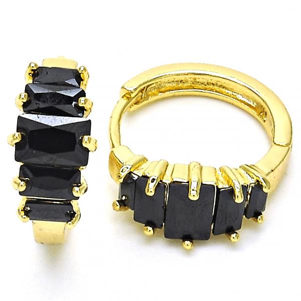 Argolla Huggie 02.316.0052.1.15 Oro Laminado, con Zirconia Cubica Negro, Pulido, Dorado