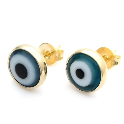Arete Dormilona 02.02.0492 Oro Laminado, Diseño de Ojo Griego, con Cristal Turquoise, Pulido, Dorado