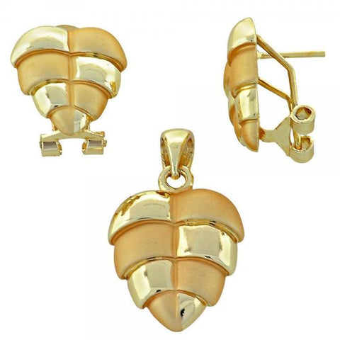 Juego de Arete y Dije de Adulto 10.59.0147 Oro Laminado, Diseño de Oja, Pulido, Dorado