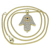 Collares con Dije 04.156.0205.1.20 Oro Laminado, Diseño de Mano de Dios, con Zirconia Cubica Zafiro Azul y CristalBlanca, Pulido, Dorado