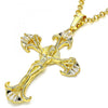 Dije Religioso 05.213.0060 Oro Laminado, Diseño de Crucifijo, con Zirconia Cubica Blanca, Pulido, Dorado