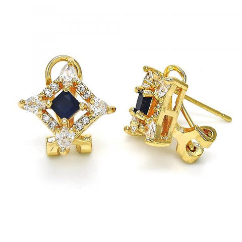 Arete Dormilona 02.217.0081.4 *PROMO* Oro Laminado, Diseño de Gota, con Zirconia Cubica Zafiro Azul y Blanca, Pulido, Dorado