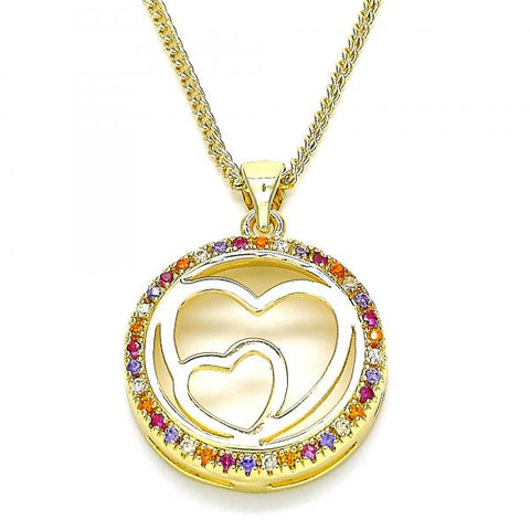 Collares con Dije 04.156.0334.3.20 Oro Laminado, Diseño de Corazon, con Micro Pave Multicolor, Pulido, Dorado