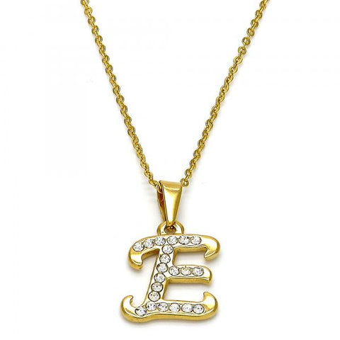 Collares con Dije 04.238.0004.18 Acero Inoxidable, Diseño de Iniciales y Rolo, Diseño de Iniciales, con Cristal Blanca, Pulido, Dorado