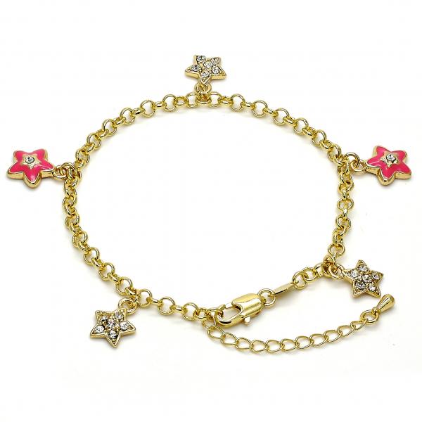 Pulsera de Dije 03.63.1367.07 Oro Laminado, Diseño de Estrella y Rolo, Diseño de Estrella, con Cristal Blanca, Esmaltado Rosado, Dorado