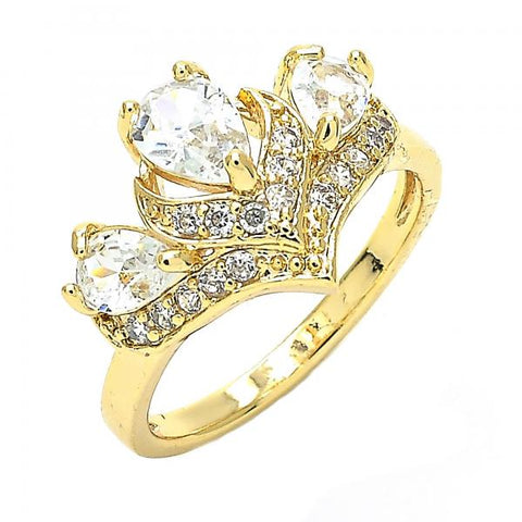 Anillo Multi Piedra 01.221.0007.07 Oro Laminado, Diseño de Gota, con Zirconia Cubica Blanca, Pulido, Dorado