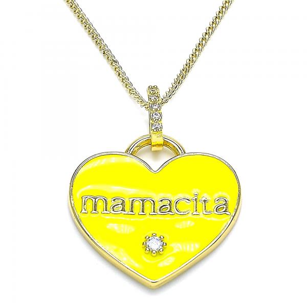 Collares con Dije 04.362.0009.1.20 Oro Laminado, Diseño de Corazon y Mama, Diseño de Corazon, con Zirconia Cubica Blanca y Micro PaveBlanca, Esmaltado Amarillo, Dorado