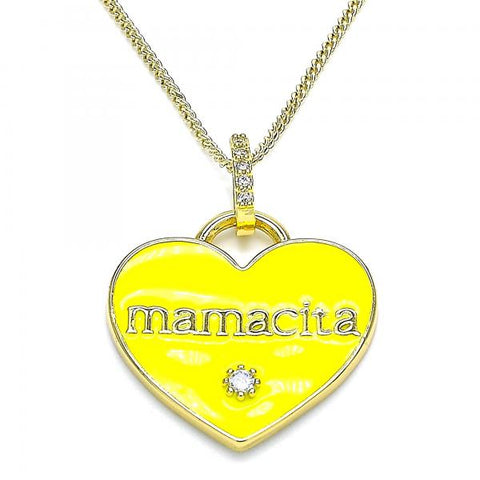 Collares con Dije 04.362.0009.1.20 Oro Laminado, Diseño de Corazon y Mama, Diseño de Corazon, con Zirconia Cubica Blanca y Micro PaveBlanca, Esmaltado Amarillo, Dorado