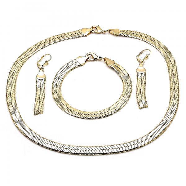 Collar, Pulso y Arete 06.372.0053 Oro Laminado, Diseño de Cola de Raton, Diamantado, Dorado